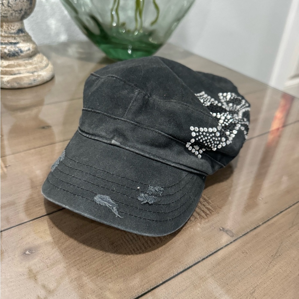 Black Cap with Rhinestone Design